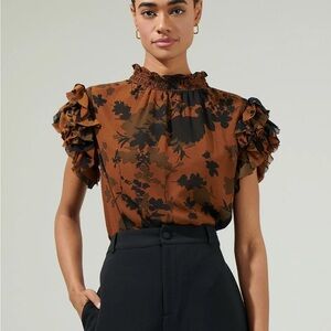 Sugarlips Ruffled Brown and Black Blouse